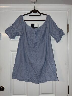 Truth NYC Blue and White Striped Off-Shoulder Tunic